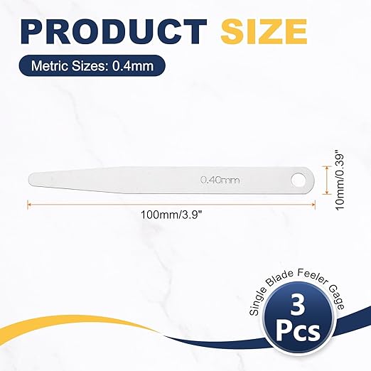 HARFINGTON 3pcs Metric Thickness Feeler Gauge 0.4mm Single Blade Oval Feeler Gauge 3CR-13 Stainless Steel Gap Measuring Tool for Repair Valve Guitar Spark Plug