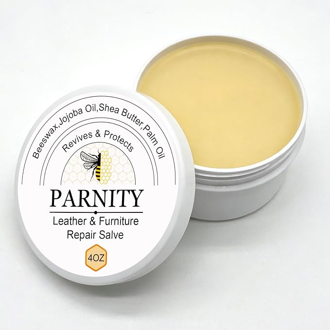 All-Natural Leather & Furniture Salve with Sponge 4oz | Polisher, Restorer and Conditioner for Couches, Furniture, Car Seats, Boots, Prevent Cracking or Fading (Natural white)