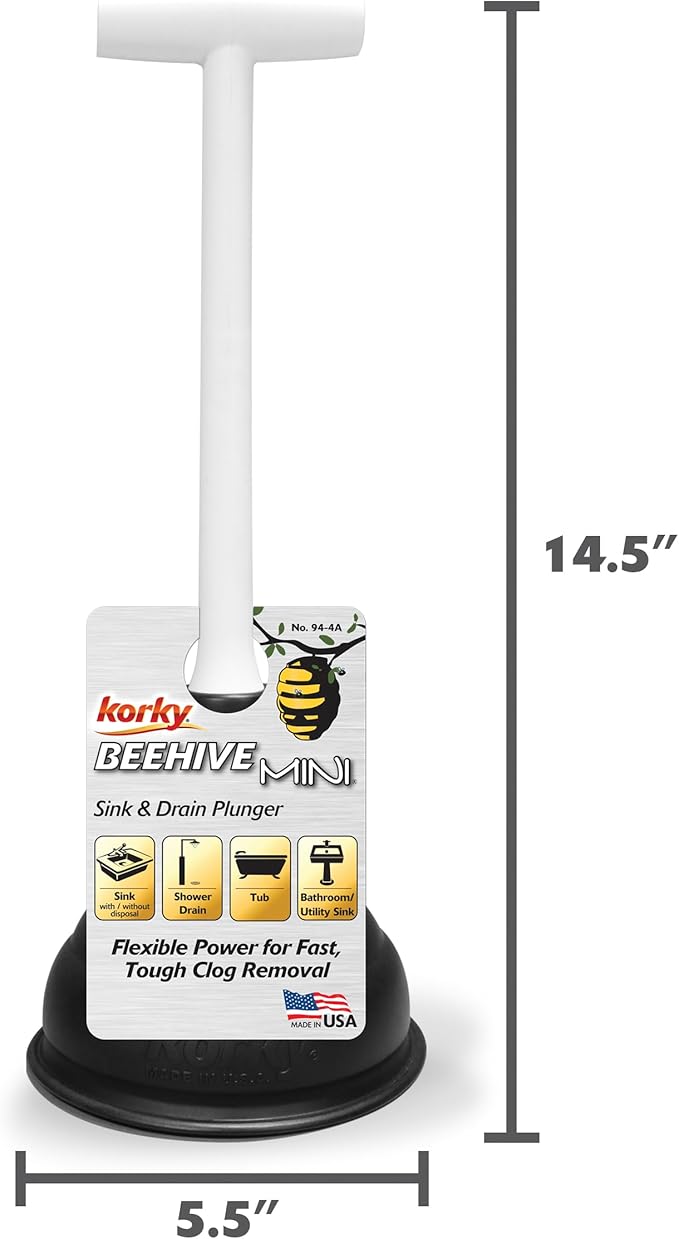 Korky Beehive Mini Sink and Drain Plunger - Works for Bathrooms, Kitchens, Sinks, Baths and Showers - Strong Suction Power for Easy Clog Removal (Pack of 4)