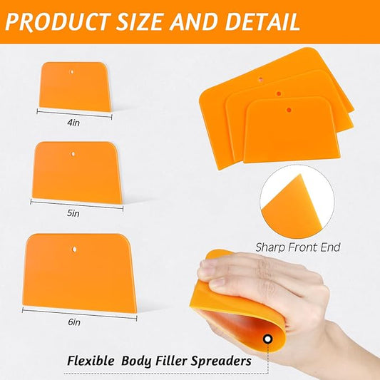 Frienda 6 Pcs Body Filler Spreaders Plastic Tools for Automotive Applying Putties Glazes Caulks and Paint (3 Sizes)