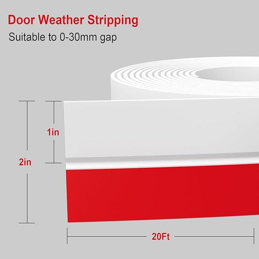 20ft Shower Door Seal Strip, Silicone Door Frame Sealing Strip for Glass Doors, 2 Inch Wide Bottom & Side Gap Filler