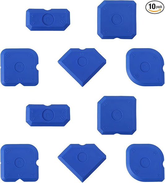 10pcs Silicone Cramer Spreader Caulking Tool Set Kit, Sealant Profiling Finishing Smoothing Mastic Tool Caulk Remover Reusable Grout Scraper Applicator for Kitchen Bathroom Floor Window & Sink (Blue)