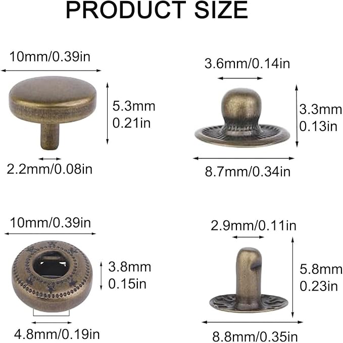 BetterJonny 24 Sets Heavy Duty Leather Snap Fasteners Kit, 10mm Metal Snap Buttons Press Studs Leather Rivets Snaps with 4 Setter Tools for Clothes Bracelet Jackets Jeans, 4 Color