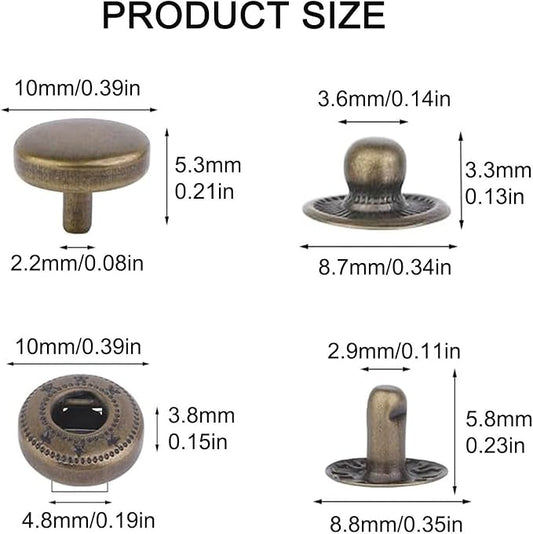 BetterJonny 24 Sets Heavy Duty Leather Snap Fasteners Kit, 10mm Metal Snap Buttons Press Studs Leather Rivets Snaps with 4 Setter Tools for Clothes Bracelet Jackets Jeans, 2 Color