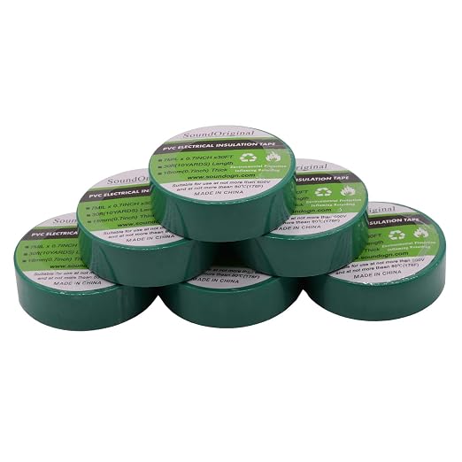 Electrical Tape 6 Pack 3/4-Inch by 30 Feet, Voltage Level 600V Dustproof, Adhesive for General Home Vehicle Auto Car Power Circuit Wiring Green (30Ft Green)