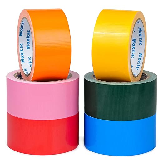Colored Duct Tape Heavy Duty, 6 Rolls Rainbow Cloth Tape, 2 Inch x 15 Yards Each, PE Coated Cloth Tape, Easy Tear, Water-Resistant Surface for Crafts, Packaging, Marking and Color Coding
