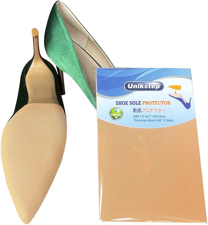 UNIKSTEP 4 Pieces Shoe Sole Protectors, Shoe Bottom and Heel Anti Slip Grip Pads, Self Adhesive Non Skid Noise Reduction Sticker (Khaki)
