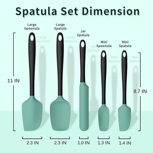 Coukre Silicone Spatula Set of 5,High Temperature Resistant, Food Grade Silicone, Dishwasher Safe, for Baking, Cooking (Aqua Green)