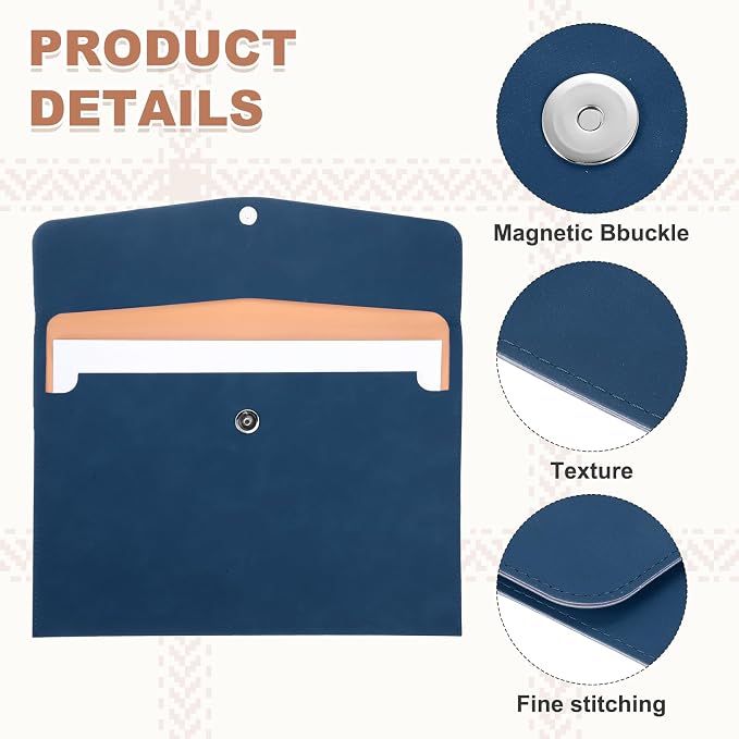 PATIKIL 2Pcs PU Leather File Folders, 13x9 A4 Document Holder Waterproof Envelope Folder with Snap Closure, Portable Portfolio Organizer Case for Paper Receipt, Blue