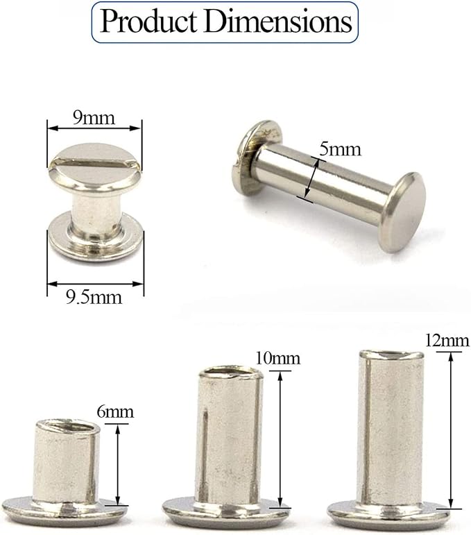 ALLOYGOLD 75 Sets Silver Chicago Screws 1/4 3/8 1/2 Leather Assorted Kit ，3 Sizes of Screw Rivets for Leather Rivet for DIY Belt Craft and Bookbinding (M5 X 6, 10, 12)
