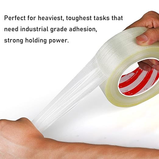 KAIY Strapping Tape, 2 Roll 1/2 inch x 60 yds Packing Tape, Heavy Duty Reinforced Fiberglass Tape, Transparent, Waterproof, 100 lbs per inch Tensile Strength | Heavy Duty Filament Tape, Fiberglass Reinforced Packing Tape with Strong Adhesive for Shippi...