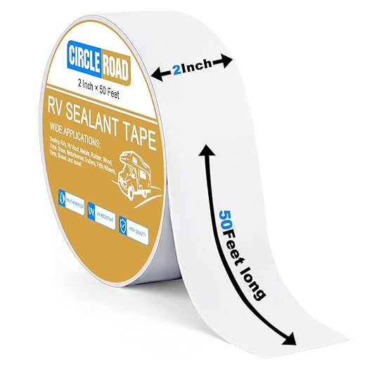 CircleRoad RV Roof Tape White, 2 Inch X 50 Feet RV Repair Sealant Tape, Stop Camper Roof Leaks, UV-Resistant, Weatherproof and Reliable for Camper, Trailer, Boat (2In-50FT)