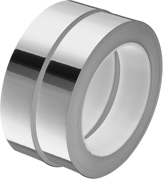 HARFINGTON 2Pcs Floor Tiles Silver Foil Lines Metallic Mirror Tape 0.98" x82 Ft Ft Self Adhesive Decor Floor Wall Seam Sticker Waterproof Gap Sealing Tape for Kitchen Bathroom Cabinet
