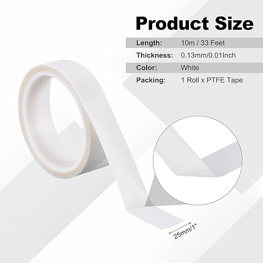 PATIKIL Heat Resistant Tape, 1 Inch x 33 Feet High Temperature Tape PTFE Adhesive High Heat Tape Waterproof for Vacuum Sealer Machine Insulation Protection, White, 0.13mm Thick