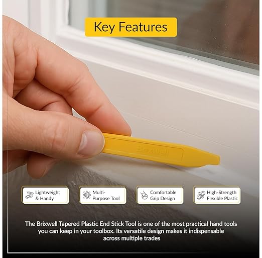 Brixwell Chisel End Stick Tool, Plastic Construction, Yellow Finish, 7-7/8" Length, 5/8" Width, Non-Scratch Tool for Caulking, Sealant, Window Channels, Gaskets, Glazing, and Painting Applications