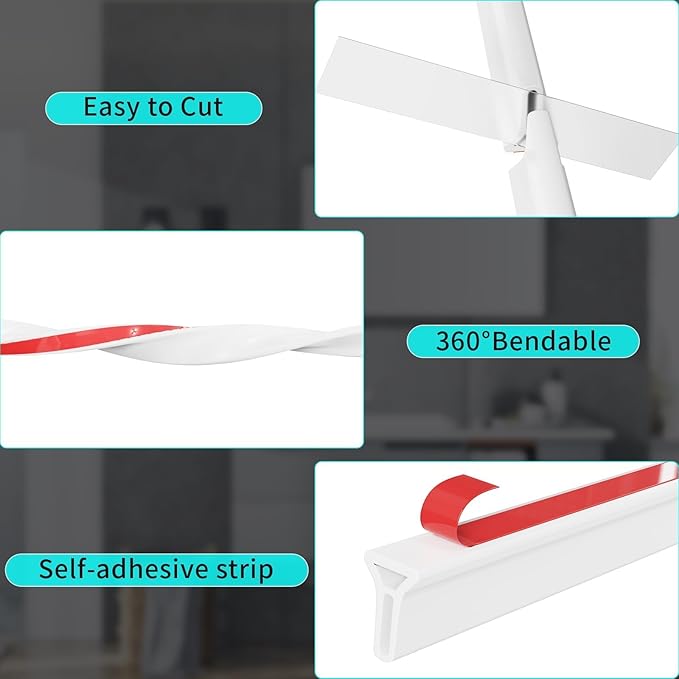 Hi-Na 3ft/5ft/6ft/8ft/10ft Collapsible Shower Threshold Water Dam Water Barrier for Shower and Water Stopper Keeps Water Inside Water Threshold for Wet and Dry Separation (3ft, White)