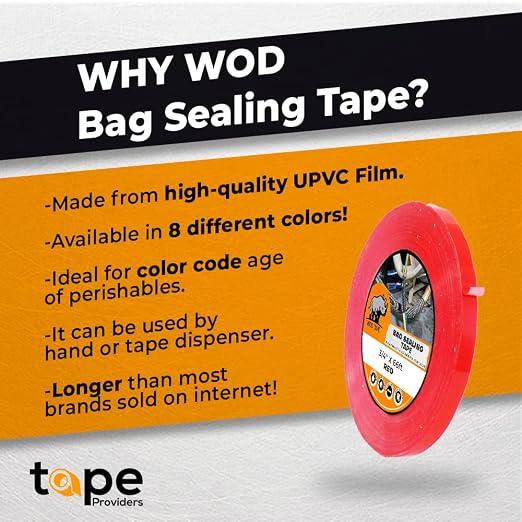 WOD Dark Blue Produce Poly Bag Sealing Tape, 3/8 inch x 180 yds. (Pack of 10) for Packaging and Sealing of Meat, Gifts, or Ice Bags BSTC24PVC
