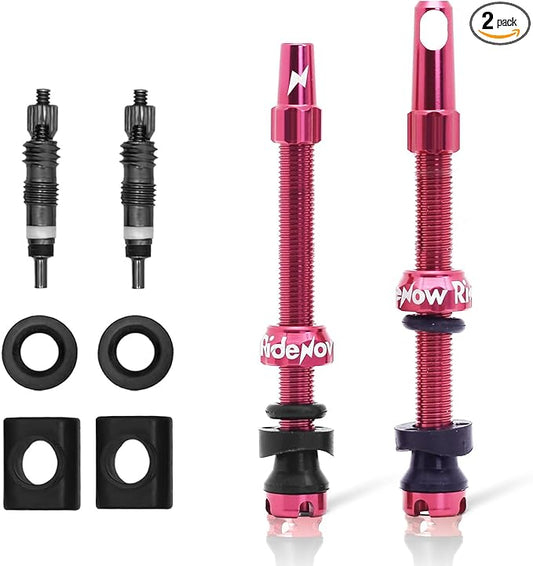 RideNow Tubeless Presta Valve Stems, 65mm Super Light 7075 Aluminum Alloy Presta Tubeless Valve Stem Kit with Valve Core Remover Tool and Valve Stem Caps, Multiple Color & Size Options(Pair), Rose Red