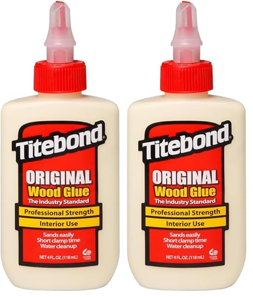 Titebond Original Wood Glue 5062, Industry Standard for Woodworking, Furniture Repair/Assembly, Construction, Home Repair or Modeling, 4 oz (Pack of 2)