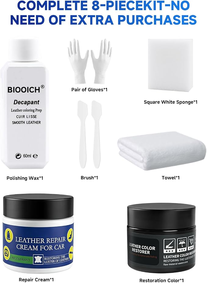 for Tesla Steering Wheel Repair Kit - 8PCS Leather & Vinyl Scratch Restorer for Model 3/Y/S/X, Leather Restoration Kit DIY Fix for Tears, Scuffs, Worn Spots & Color Fading (White)