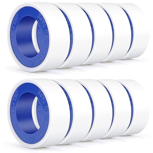 Plumbers PTFE Pipe Sealant Tape, 5.5mil Thick, Flex Seal Tape Waterproof, -212 to 500 Degree F Temperature Range, White (1/2 by 520 Inches 10 Rolls)