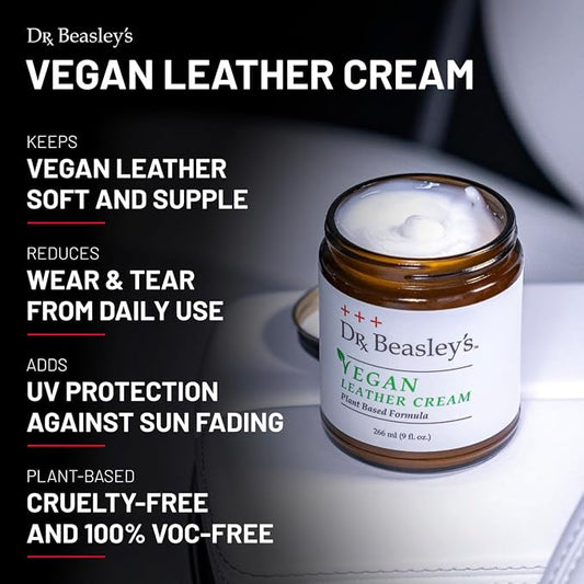 Dr. Beasley's Vegan Leather Cream 9 oz - Gentle Plant Based Formula, Conditions, Softens, UV Protection, Promotes Durability & Longer Life