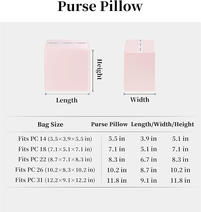 Purse Pillow Insert to Keep Shape - Lightweight Memory Foam Insert with Satin Cover for Home Storage & Travel, Multicolor Options, Fits for Picotin 18(Pink, PC18)