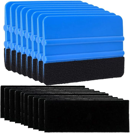 Gebildet 8Pcs Blue Squeegee 4 Inch for Car Vinyl Film Wrapping Decal Squeegee Window Tint Work + 10pcs Black Felt
