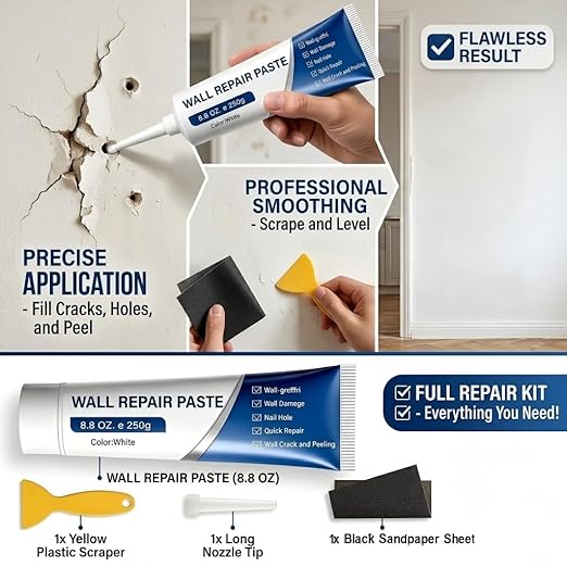 Efficient Drywall Repair Kit with Scraper, Quick-Drying Wall Mending Agent, Multi-Functional Patch Paste for Filling Holes and Cracks, Easy Drywall Repair for Nail Holes and Wall Damage (1 PCS)