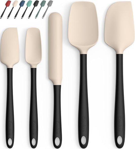 Coukre Silicone Spatula Set of 5,High Temperature Resistant, Food Grade Silicone, Dishwasher Safe, for Baking, Cooking (Beige Black)