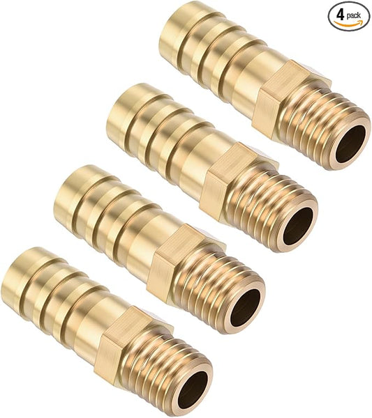 Pack of 4 Brass Hose Barb Fittings Adapter Connector 10mm Hose Barb to M10x1.25 Male Fittings for Home Machines, Massage Bathtubs, and Irrigation Systems
