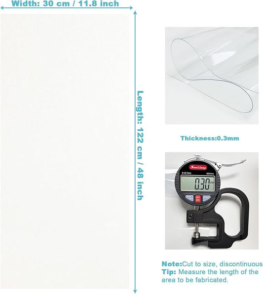 Clear Vinyl for Sewing, Clear PVC Vinyl Roll 11.8" x 48", 0.3mm Waterproof Transparent Fabric for Bags, Hair Bows, Cosmetic Pouches, DIY Crafts