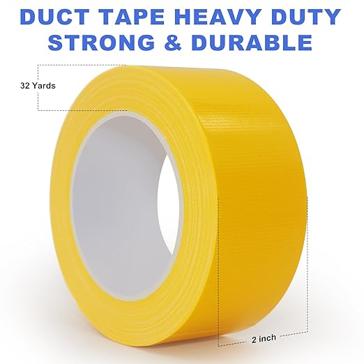 Duct Tape Heavy Duty Yellow, 2 Inches x 32 Yards, Strong, Durable, Easy-Tear by Hand, No Residue, Waterproof for Home Repairs, Fixed Carpet Edge, DIY Projects