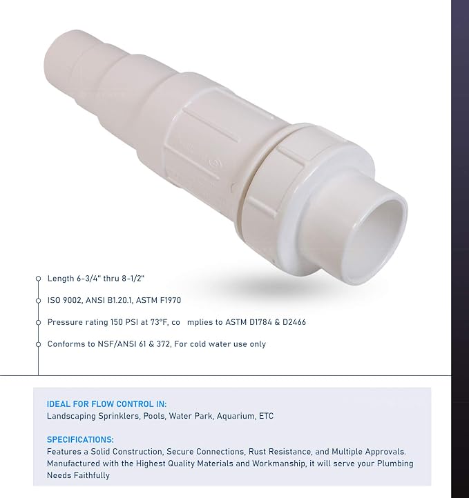 Midline Valve 567SD200 Heavy Duty PVC Repair Coupling; Expandable Pipe Fitting; 2''; White Plastic