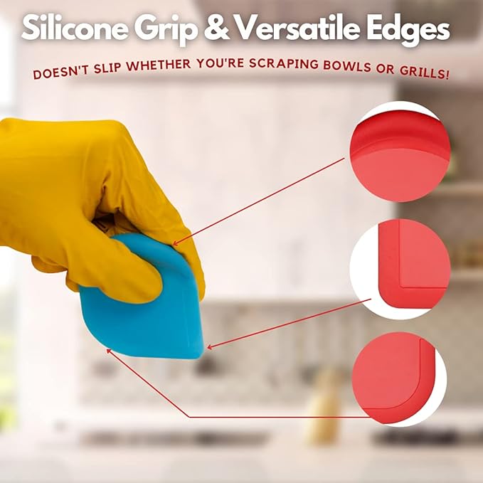 SULLINS Pan Scraper, Pack Of 3 | Pan Scraper Tool | Pot Scraper | Dish Scraper | Dish Scraper Tool | Unique Silicone Grip Design - No Slipping Unlike Other Scrapers