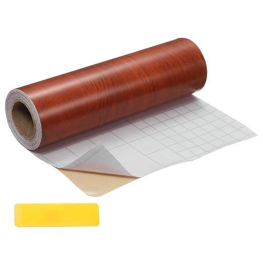 uxcell Wood Tape, 6 Inch x 16ft Self-Adhesive Wood Grain Repair Tape Patch with Plastic Scraper for Baseboards, Doors, Windows, Floor Repair and Furniture Renovation, Red