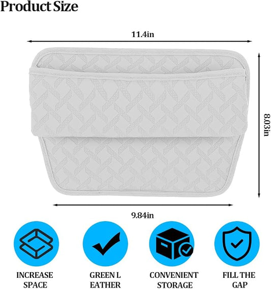 Car Seat Gap Filler Organizer, Leather Console Side Gap Filler Storage Box for Storing Phones Keys, No-Drop Automotive Seat Crevice Blocker Organizer, Universal for Truck SUV Sedan (White)
