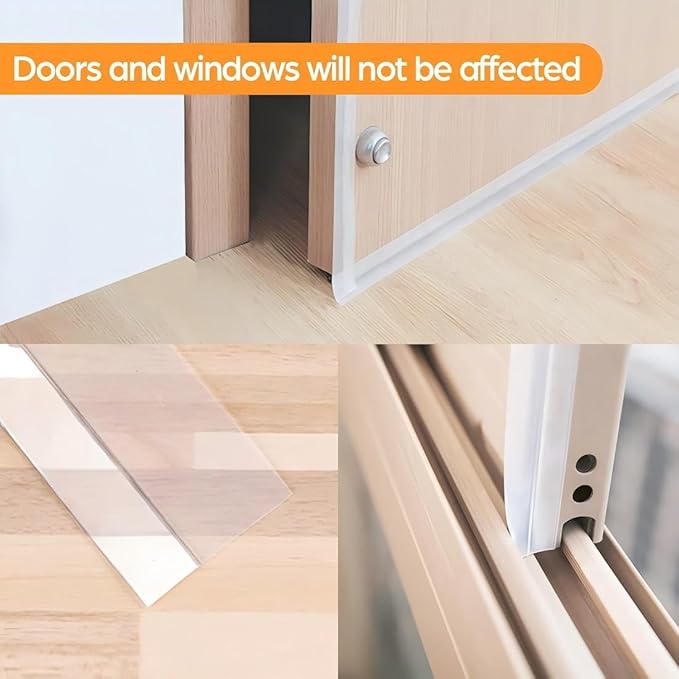 20 Ft Weather Stripping Door Seal Strip Tape, Silicone Door Draft Stopper,Self Adhesive Shower Door Bottom Seal, Door Insulation Strip for Door Frame Windows and Glass Gaps (Transparent, 45mm)