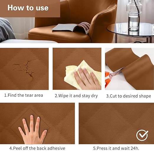 Cahomo Self-Adhesive Leather Repair Patches Tape for Couches - 8x11 inch, Vinyl & Leather Repair Kit for Furniture, Car Seats, Handbags, Jackets - Light Brown