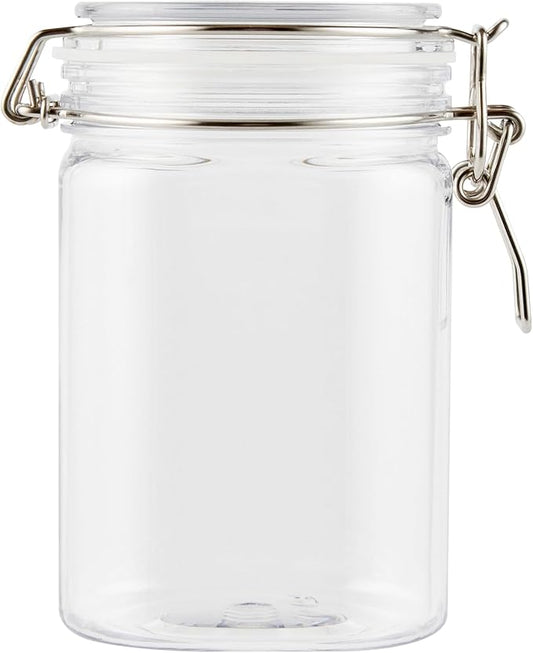 Restaurantware-Met Lux 29 Ounce Hinged Food Storage Jars, 2 Airtight Jars With Lids - Rubber Gasket, Wide Mouth, Clear Plastic Square Canisters, For Kitchen And Pantry Storage Of Bulk Dry Food