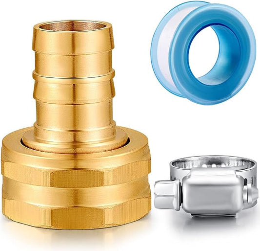 Solid Brass Garden Hose Repair kit Connector with Clamps 5/8" Barb x 3/4" Female,Fit for Garden Hose Fitting,Male and Female Hose Fittings