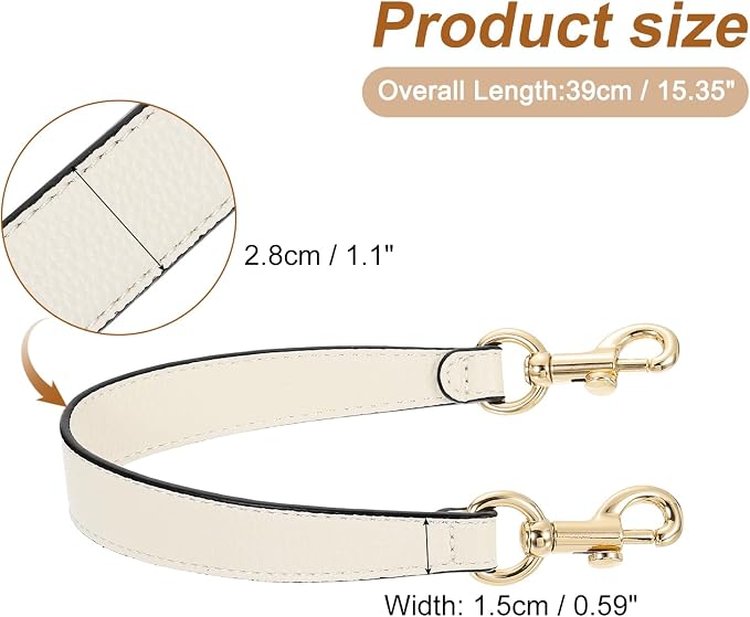 uxcell 14.17 Inch PU Leather Short Bag Strap with Clasp, Purse Handles Handbags Replacement Straps for Clutch Bag Underarm Bags, Beige, Gold Buckle