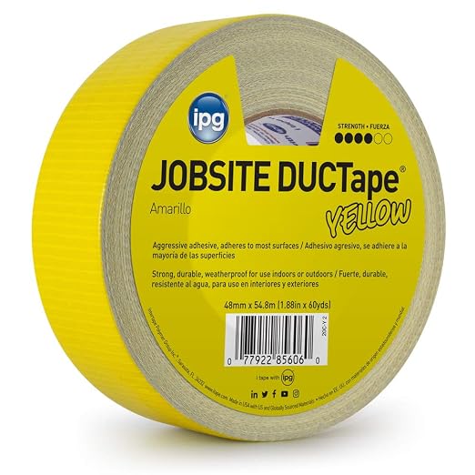 IPG JobSite DUCTape, Colored Duct Tape, 1.88" x 60 yd, Yellow (Single Roll)