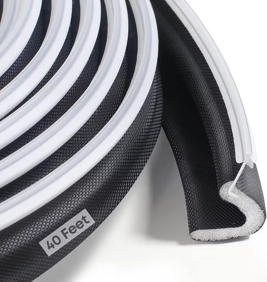 40 Feet Door Weather Stripping, Kerf Weather Stripping for Doors with Groove, Kerf Door Seal for Large Gap and Easy Installation(40, Black)