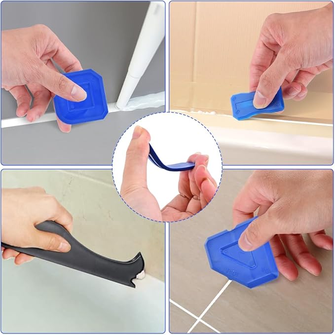 10Pcs Silicone Caulking Tool, 3 in 1 Caulk Remover Tool with Replaceable Pads Glass Glue Angle Scraper, Grout Removal Tools for Kitchen Bathroom Tile Window Sink Joints