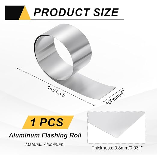 uxcell Aluminum Flashing Roll, 4in x 3.3ft Metal Roof Panels 0.8mm Waterproof Aluminum Sheet Roll for House Repair, Roof Flashing, Sealing Windows Doors, DIY Projects