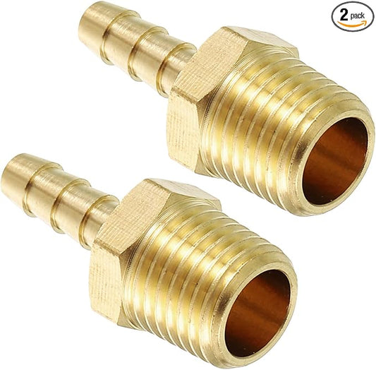Pack of 2 Brass Hose Barbs Fittings 5/32" Hose Barbs to 1/4" NPT Male Fittings for Home Machines, Massage Bathtubs, and Irrigation Systems