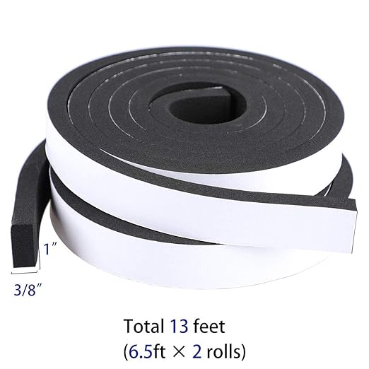 High Density Foam Tape - 1'' x 3/8'' x 13Ft Weatherproof Adhesive Prevent Condensation Heat Resistant Flame Retardant Weather Stripping Easy to Cut & Install & Remove for Car Doors Pipes Windows