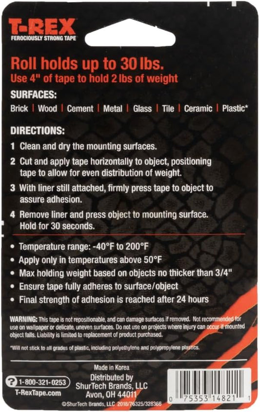 T-Rex Waterproof Mounting Tape,Clear (285338),(Pack of 6)