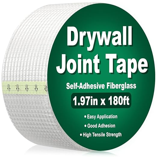 Drywall Joint Tape 1.97IN x 180 FT, Heavy-Duty Self-Adhesive Fiberglass Mesh Tape, for Wall Crack, Seam Patch Repair and Spackle wall Repair